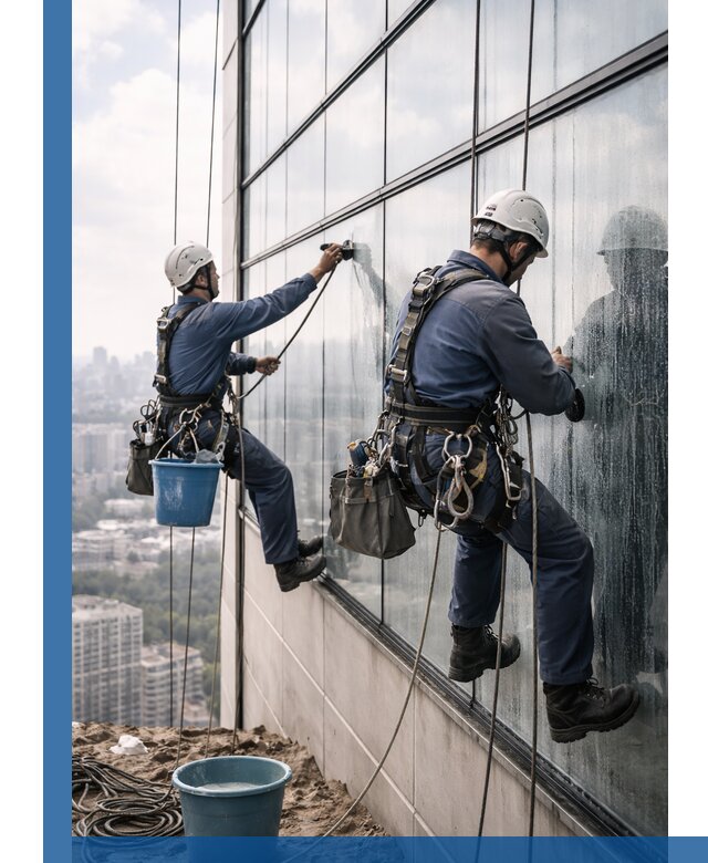 Профессиональная мойка фасадных окон альпинистами в Астрахани