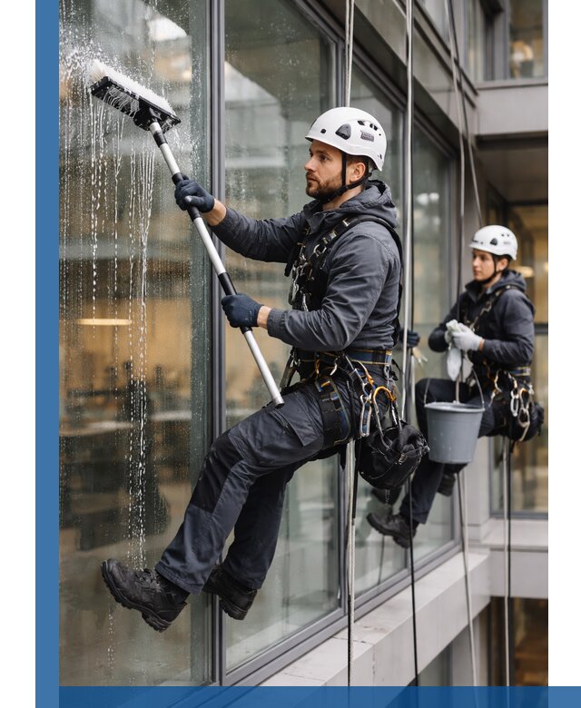 Профессиональная мойка витражей промышленными альпинистами в Астрахани