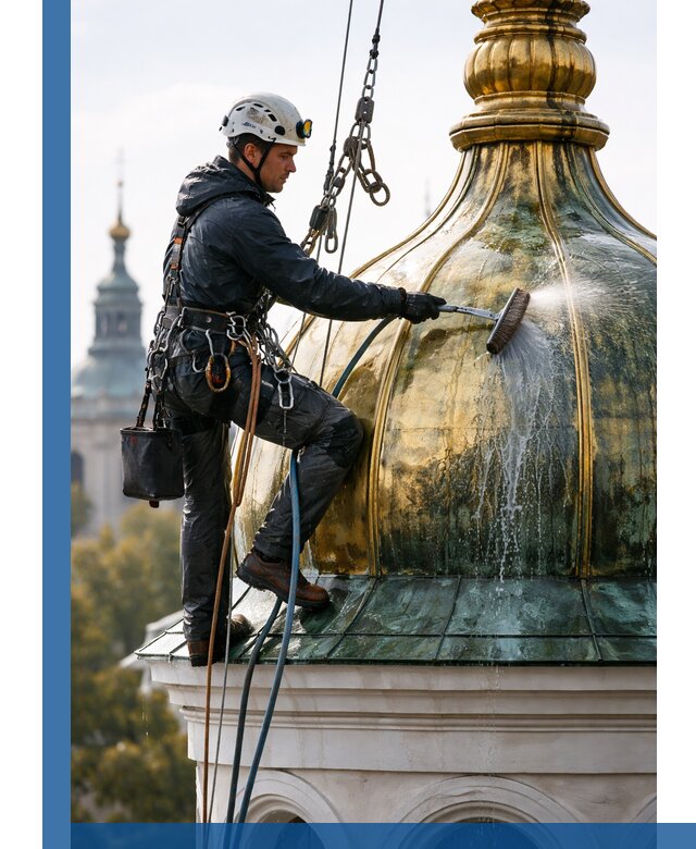 Профессиональная мойка куполов и шпилей высотными альпинистами в Астрахани