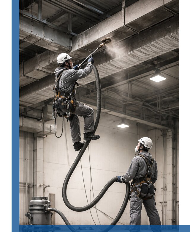 Обеспыливание потолочных конструкций в Астрахани промышленным альпинизмом