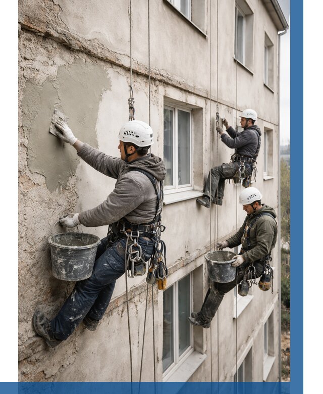 Ремонт штукатурного фасада в Астрахани от 771 р. под ключ | ВЫСОТНИК-Стр