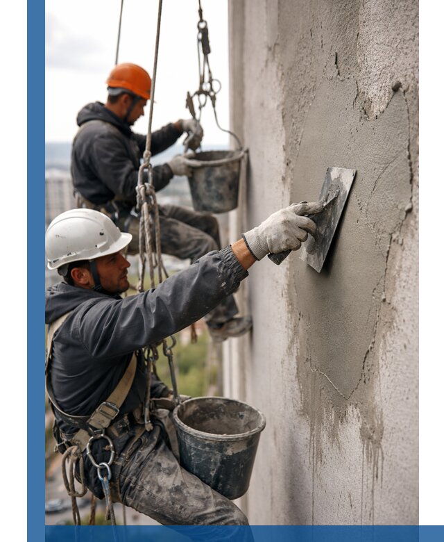 Штукатурка фасада на высоте в Астрахани профессиональные работы