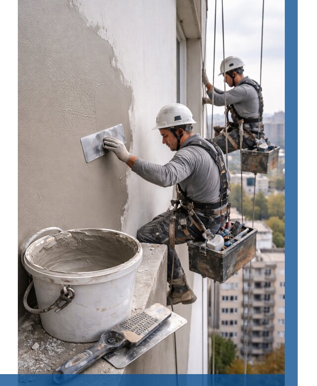 Шпаклевка фасада на высоте в Астрахани от 719 р. | ВЫСОТНИК-Стр