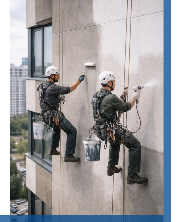 Покраска фасада альпинистами в Астрахани от 308 р. | ВЫСОТНИК-Стр