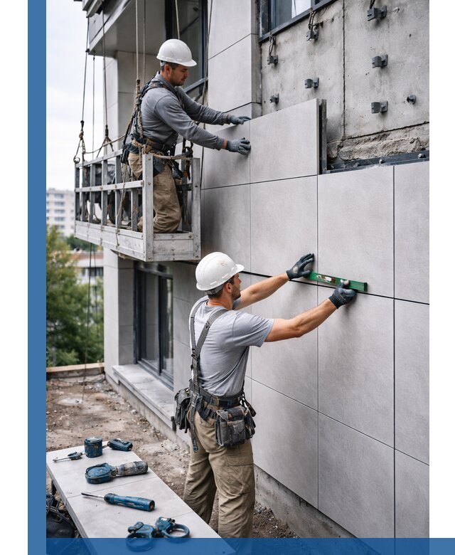 Монтаж керамогранита на фасад в Астрахани под ключ с гарантией качества