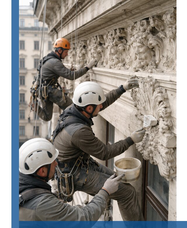 Реставрация фасадной лепнины с высотными работами в Астрахани