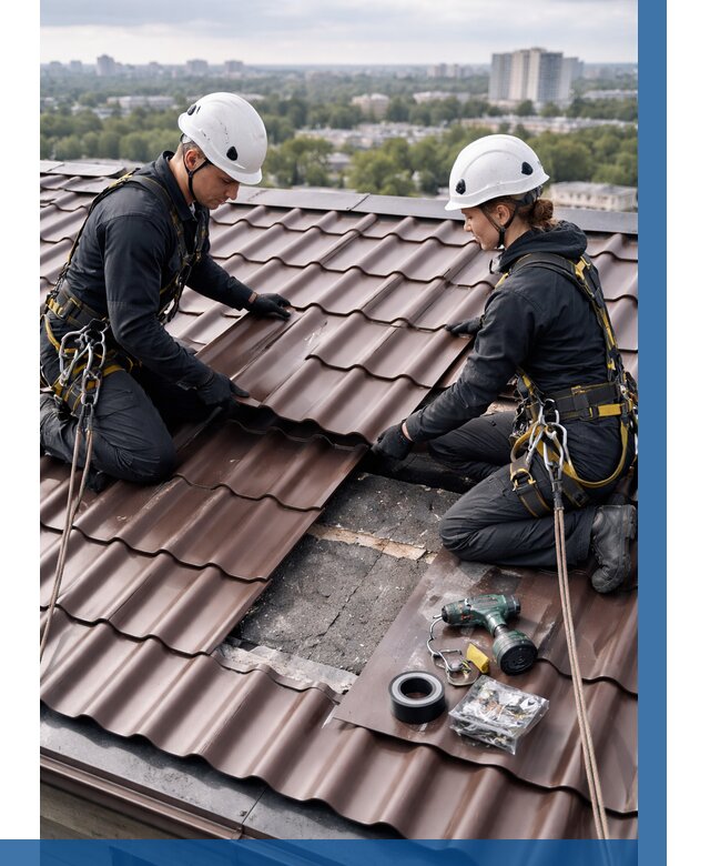 Ремонт металлочерепицы на крыше в Астрахани от 925 р. | ВЫСОТНИК-Стр