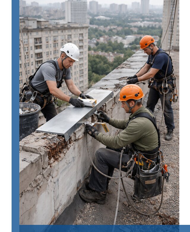 Ремонт парапета на кровле в Астрахани, высотные работы с гарантией