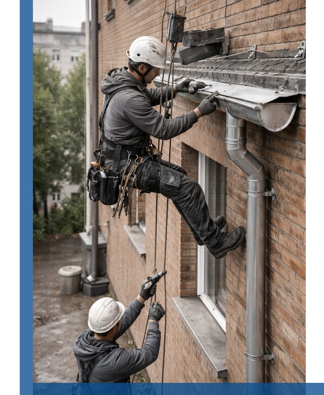 Монтаж водосточной системы на здании в Астрахани под ключ