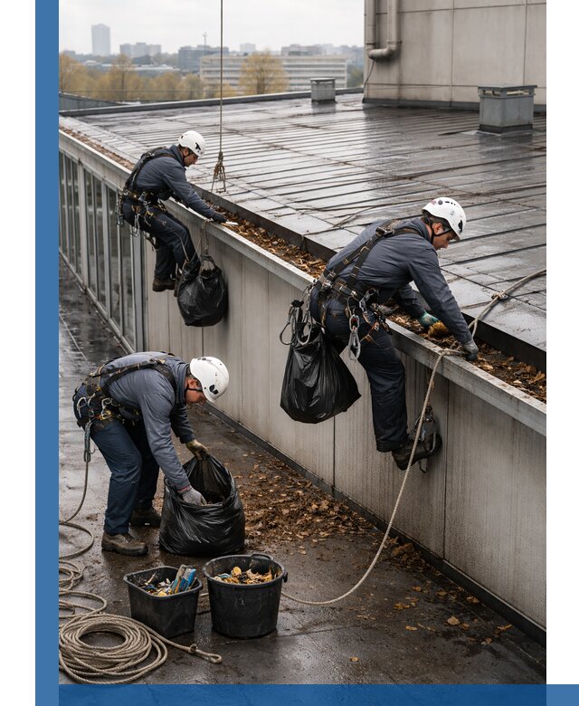 Очистка кровли по периметру в Астрахани силами промышленных альпинистов