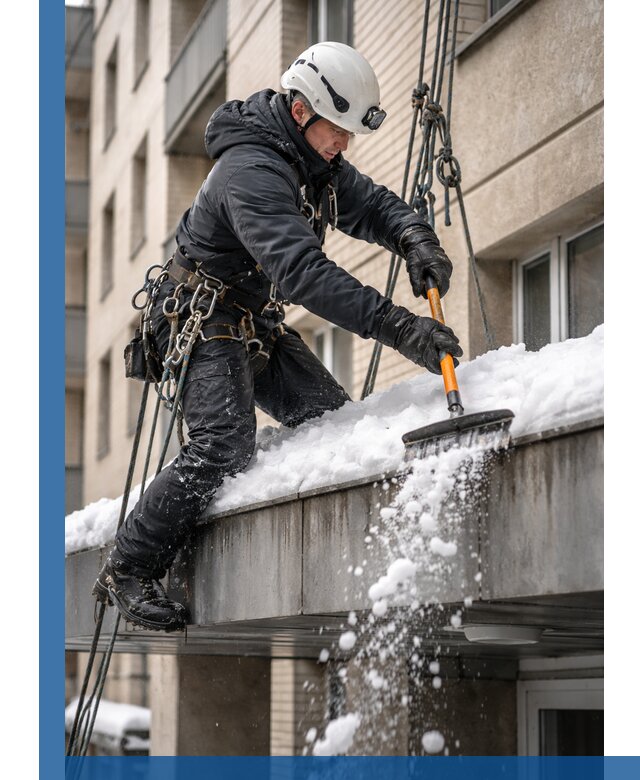 Очистка козырьков от снега в Астрахани круглогодично безопасно