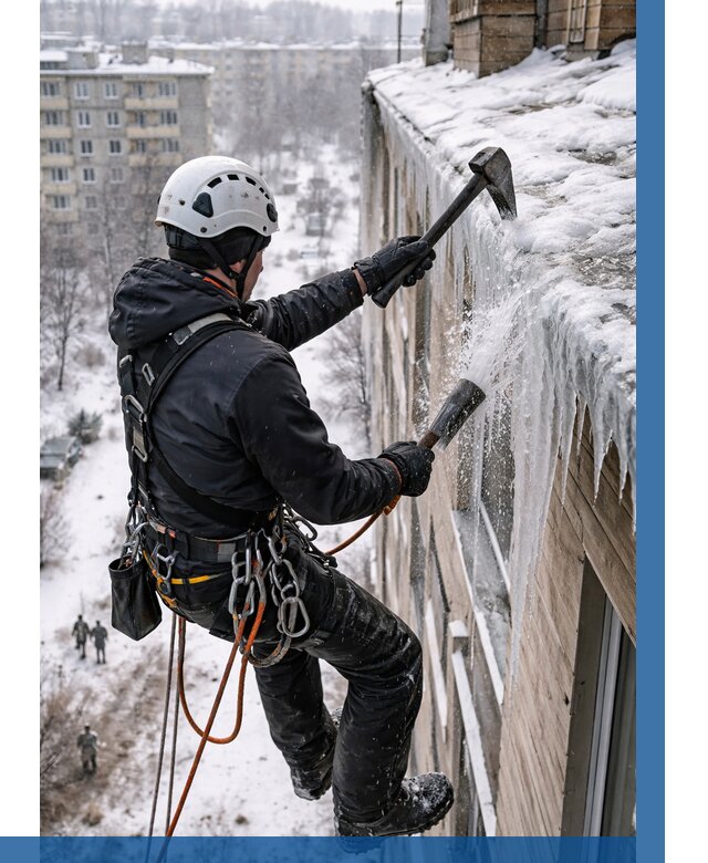 Сбивание сосулек с крыши в Астрахани по цене от 4624 р. | ВЫСОТНИК-Стр