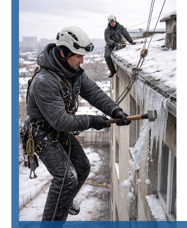 Сбивание и удаление сосулек с крыши в Астрахани безопасно