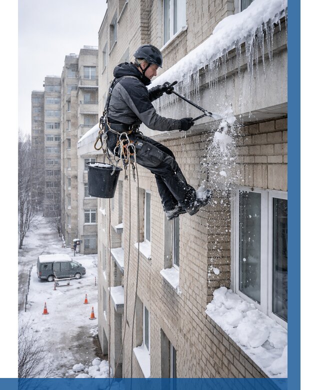 Удаление наледи с карнизов в Астрахани от 360 р. | ВЫСОТНИК-Стр