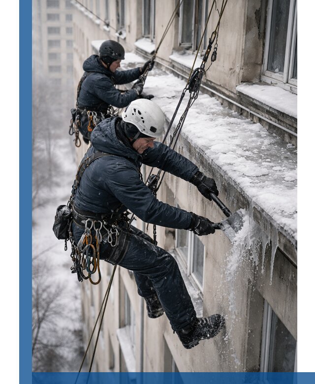 Удаление наледи и сосулек с карнизов в Астрахани профессионально