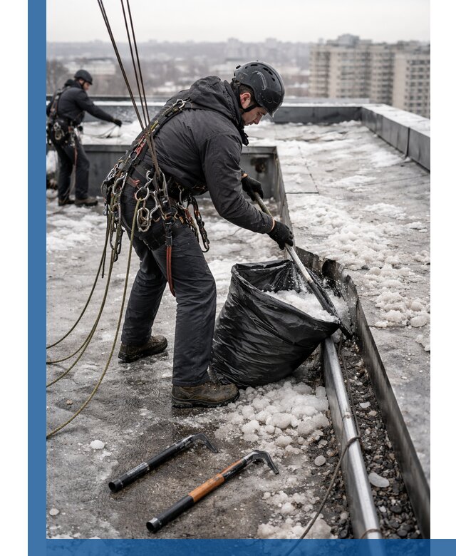Аварийная очистка кровли в Астрахани от промальпинистов