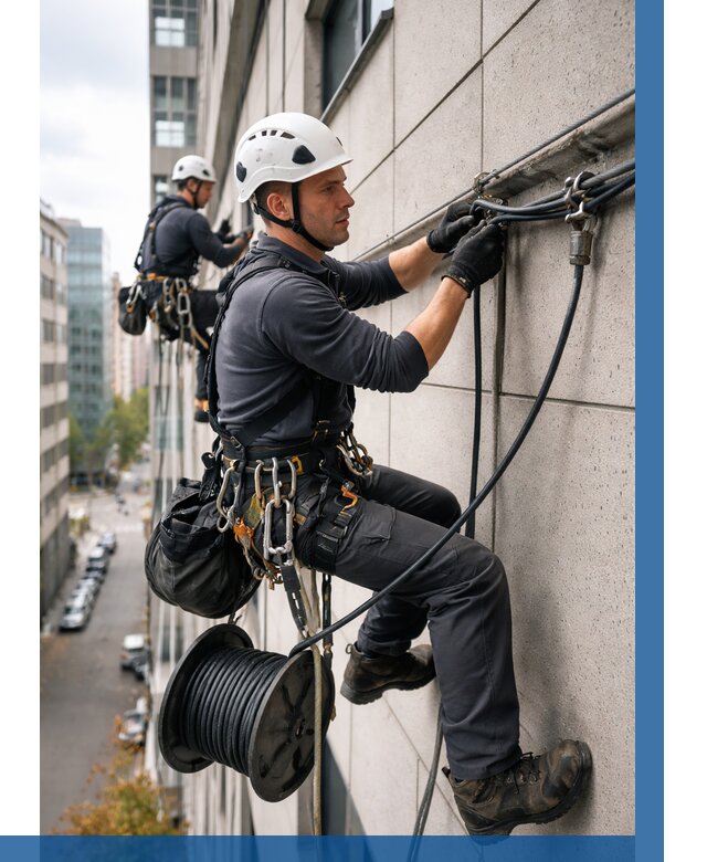 Прокладка кабеля по фасаду в Астрахани от 360 р. | ВЫСОТНИК-Стр