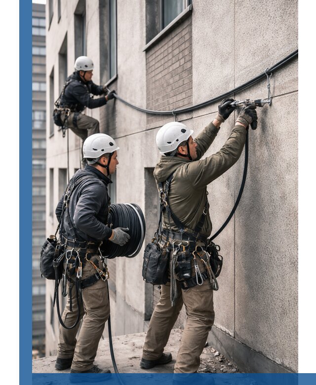 Прокладка кабеля по фасаду в Астрахани, профессиональный монтаж