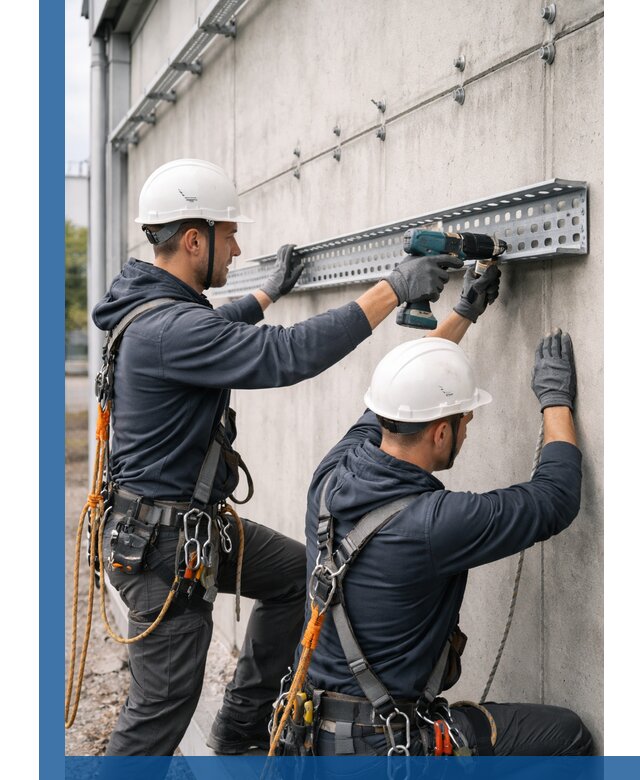 Монтаж кабельных лотков на фасаде зданий в Астрахани с гарантией