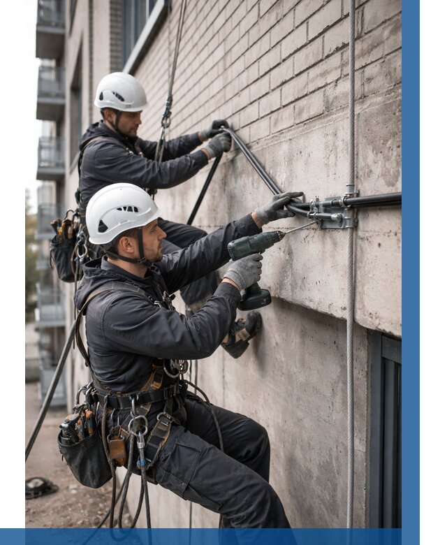 Крепление кабеля на фасаде в Астрахани от 360 р. | ВЫСОТНИК-Стр