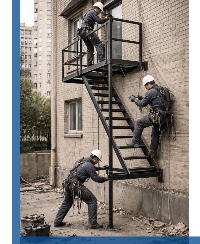 Монтаж пожарной лестницы в Астрахани, установка и крепление