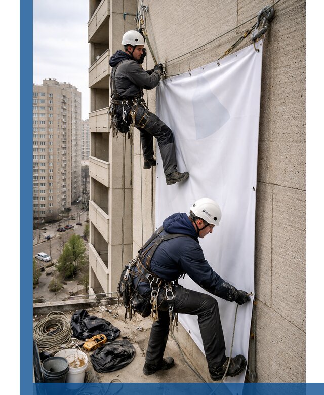 Профессиональный монтаж баннеров на фасаде в Астрахани