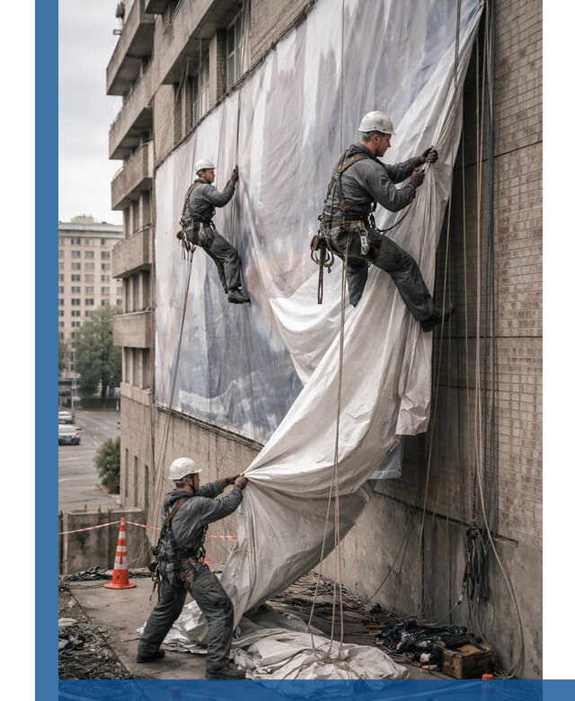 Демонтаж баннеров с фасада в Астрахани оперативно и безопасно