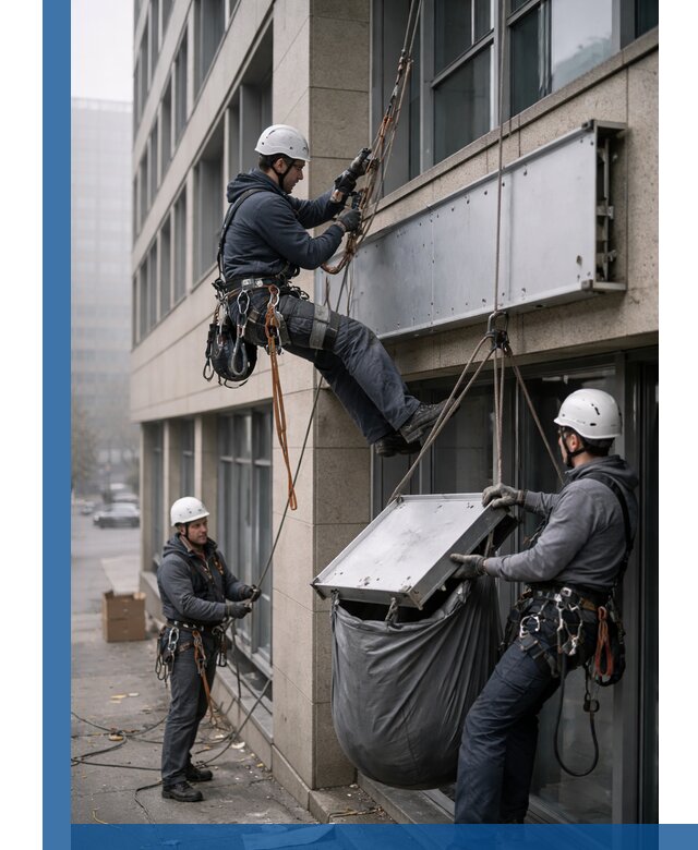 Демонтаж рекламной вывески с высотными работами в Астрахани