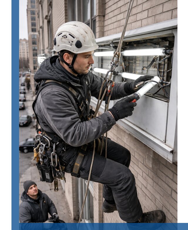 Профессиональная замена ламп в наружной вывеске в Астрахани