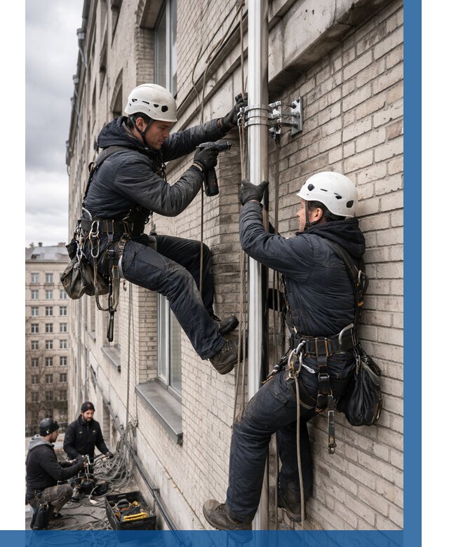 Монтаж флагштока на здании в Астрахани от 6679 р. | ВЫСОТНИК-Стр