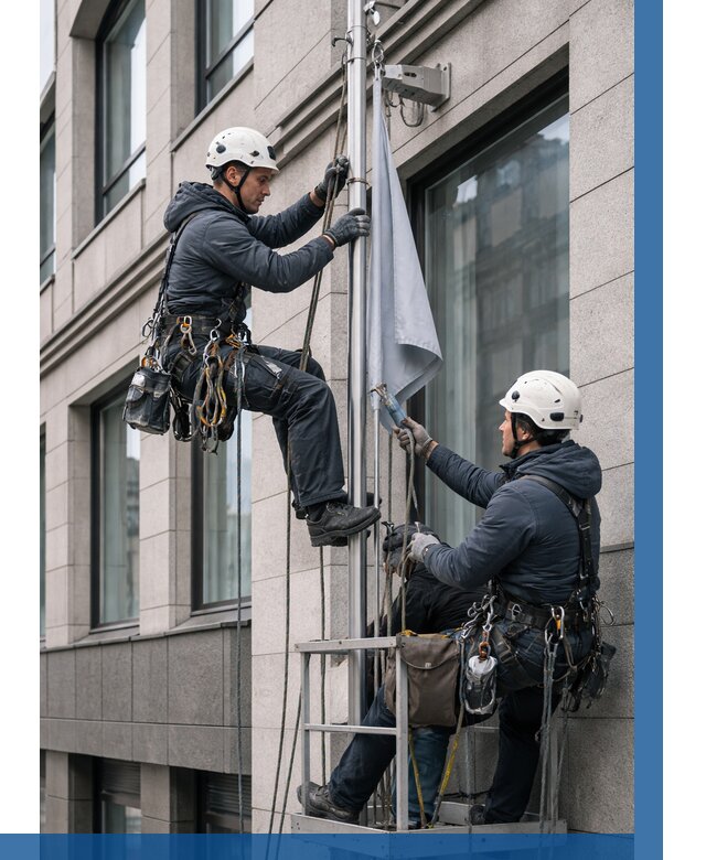 Установка флагов на фасаде в Астрахани от 4624 р. | ВЫСОТНИК-Стр