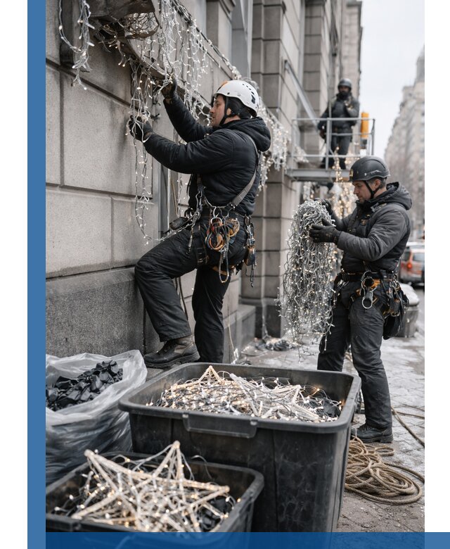 Демонтаж новогоднего оформления и гирлянд в Астрахани