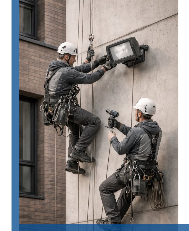 Профессиональный монтаж фасадных прожекторов в Астрахани под ключ