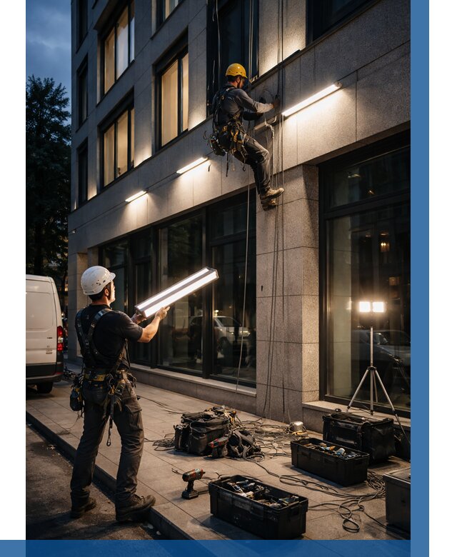 Монтаж архитектурной подсветки здания в Астрахани от 2569 р.|ВЫСОТНИК-Стр