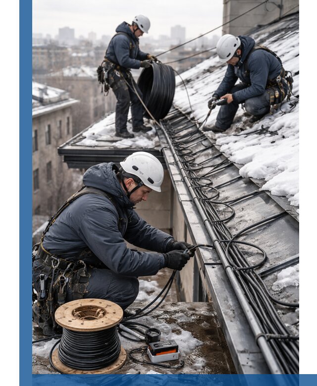 Монтаж греющего кабеля на кровле в Астрахани под ключ