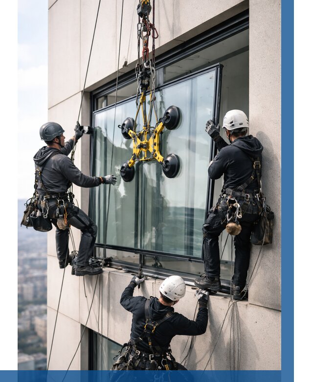 Монтаж стеклопакетов на высоте в Астрахани от 3288 р. | ВЫСОТНИК-Стр