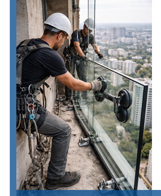 Монтаж стеклянных ограждений под ключ с гарантией в Астрахани