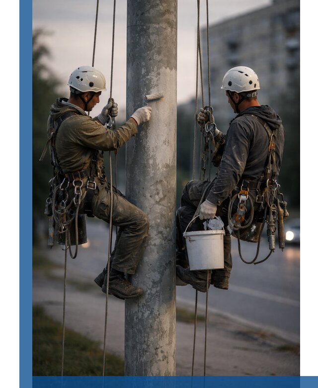 Покраска опор освещения и антикоррозийная защита в Астрахани