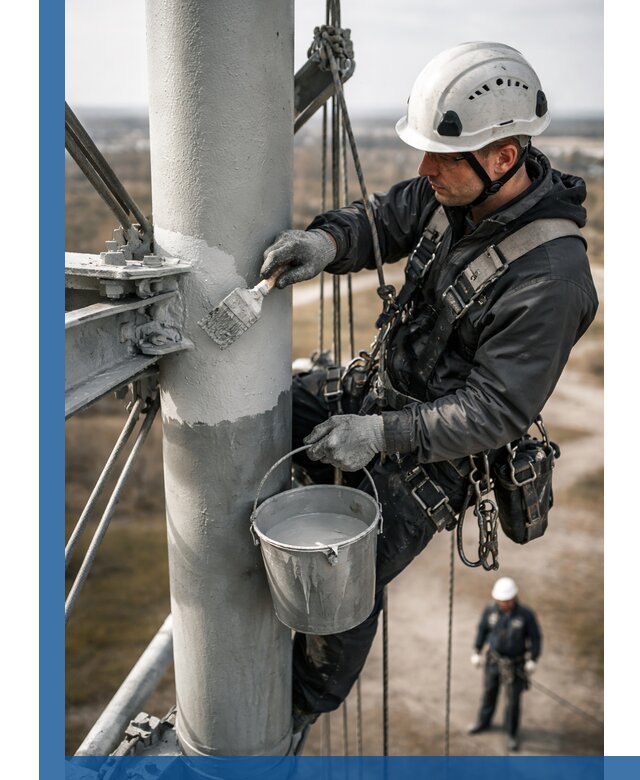 Покраска мачт связи в Астрахани промышленными альпинистами