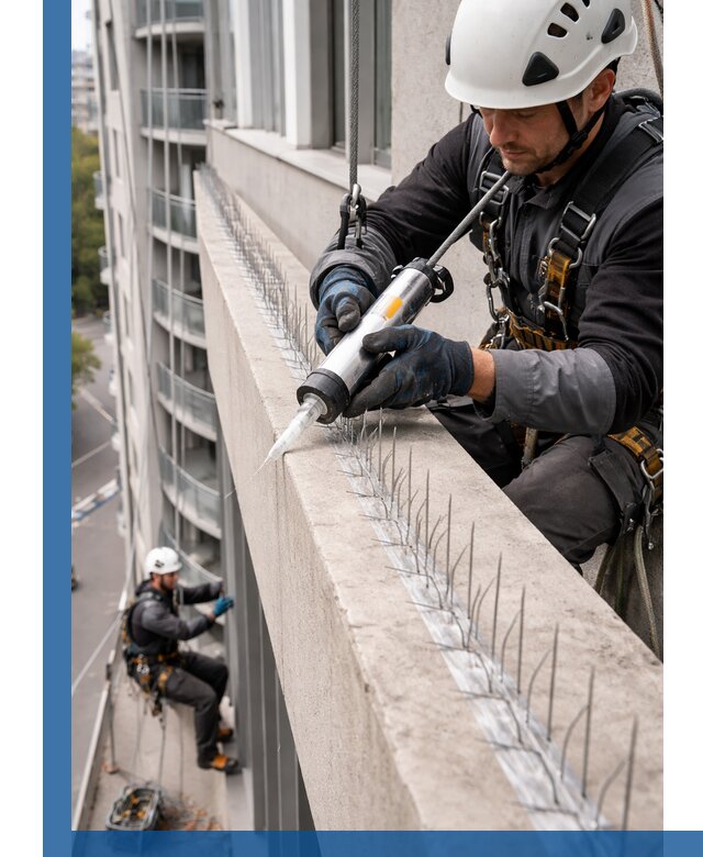 Установка шипов от птиц на фасадах и кровлях в Астрахани